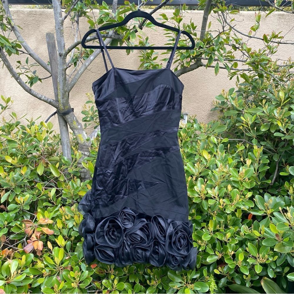 Alberto Makali Black Silk Strapless Sweetheart Neckline Puffy Dress. Size 8. EUC